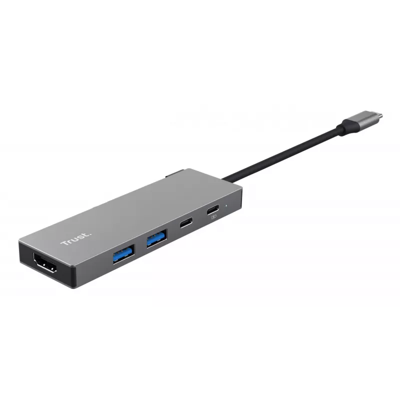 USB Type-C centrmezgls TRUST 26062 — HDMI + USB 3.2 Gen 1 Type-A & Type-C, Pelēks, 5 porti