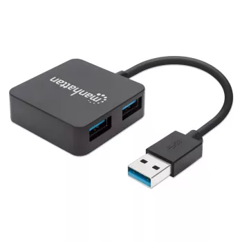 Manhattan USB-A 4 Portu Hubs, 4x USB-A Porti, 5 Gbps (USB 3.2 Gen1 jeb USB 3.0), USB barots (bez ārēja barošanas avota)