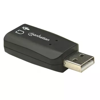 Manhattan USB-A skaņas adapteris, USB-A uz 3.5 mm mikrofona ieeju un audio izeju, 480 Mbps (USB 2.0), atbalsta 3D un virtuālo 5.1 telpisko skaņu, Hi-Speed USB, melns, trīs gadu garantija