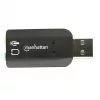 Manhattan 150859 USB-A 3D skaņas adapteris, USB-A uz 3,5 mm mikrofona ieejas un audio izejas pieslēgvietām, 480 Mbps (USB 2.0), stereo