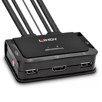 Lindy 2 Port HDMI 4K30, USB 2.0 un Audio KVM Slēdzis, 1920 x 1080 pikseļi, Melns