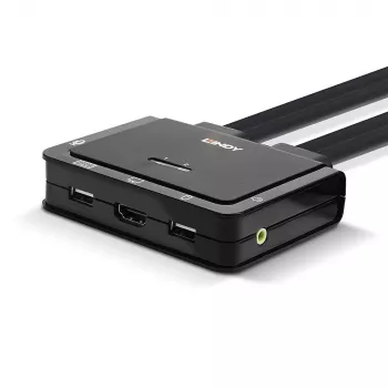 Lindy 2 Port HDMI 4K30, USB 2.0 un Audio KVM Slēdzis, 1920 x 1080 pikseļi, Melns