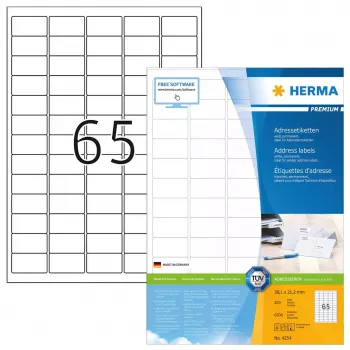 Adrešu uzlīmes Premium HERMA A4 38.1x21.2 mm 6500 gab.
