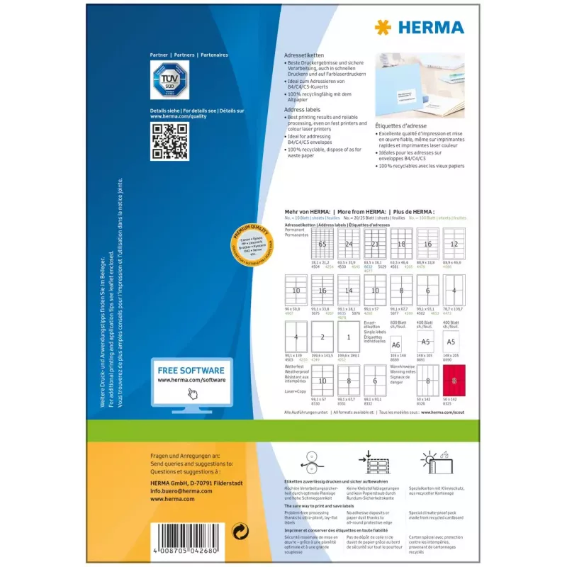 Adrešu etiķetes Premium HERMA A4 99,1x57 mm 1000 gab.