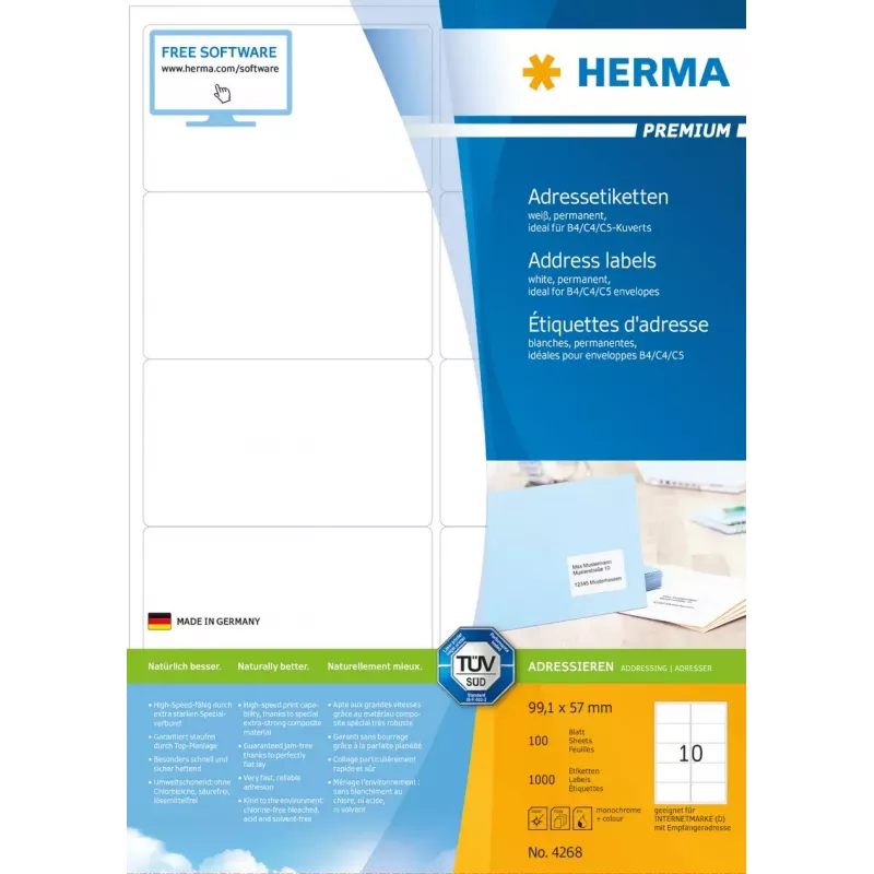 Adrešu etiķetes Premium HERMA A4 99,1x57 mm 1000 gab.