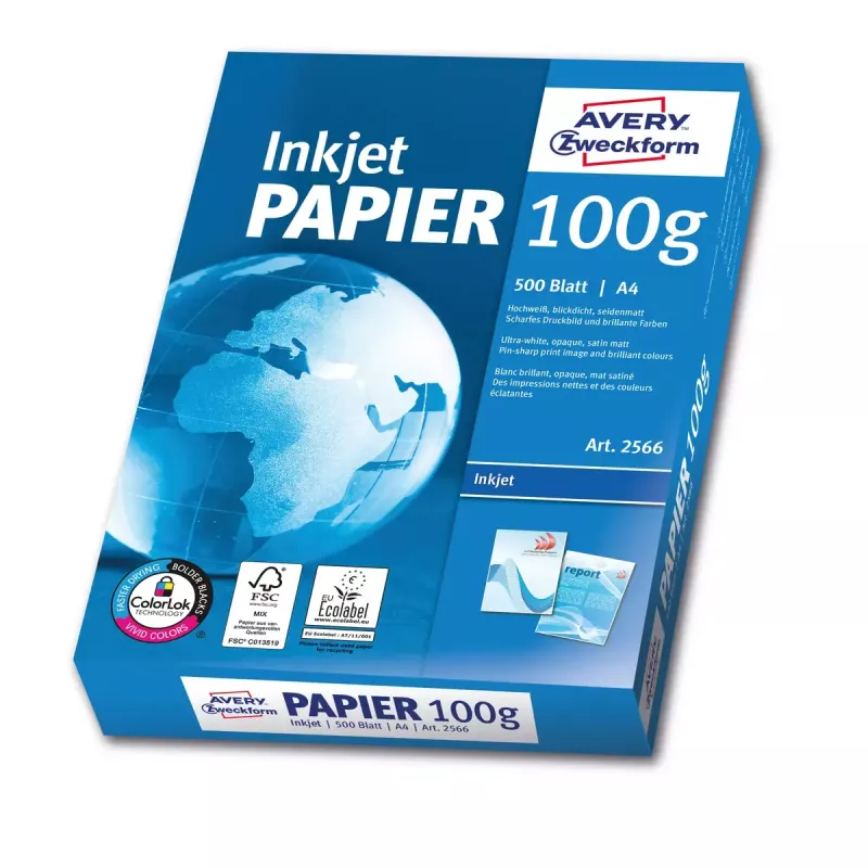 A4 biroja papīrs Avery Bright White Inkjet 500 loksnes
