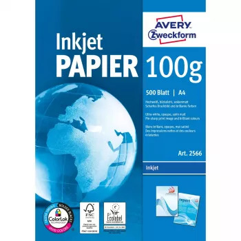 A4 biroja papīrs Avery Bright White Inkjet 500 loksnes