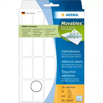 Daudzfunkcionālas uzlīmes HERMA 10609 19x40 mm baltas Movables noņemamas papīra 640 gab.
