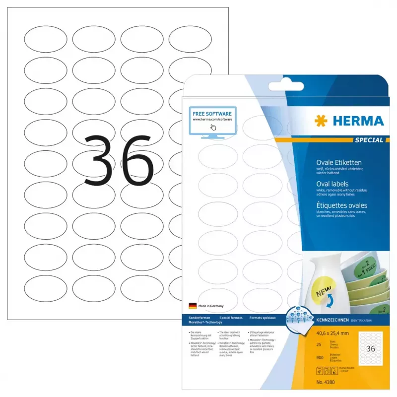 Pašlīmējošās etiķetes HERMA Removable A4 40,6x25,4 mm