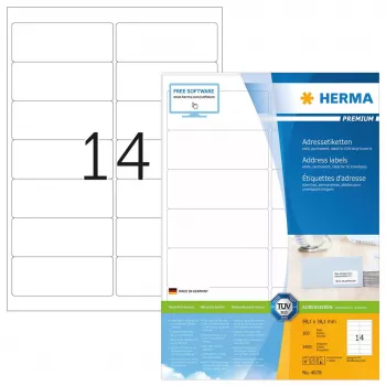 Adrešu etiķetes Premium HERMA A4 99.1x38.1 mm 1400 gab.