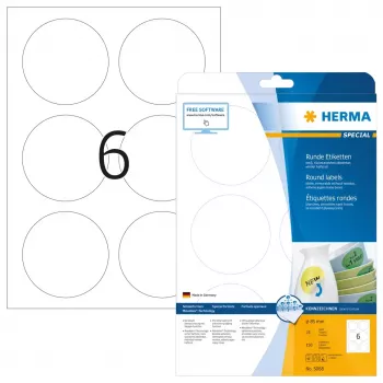 Noņemamas etiķetes HERMA A4 Ø 85 mm apaļas baltas 150 gab.