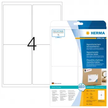 HERMA pārvietojamās adrešu etiķetes 100 gab. A4 99,1x139 mm