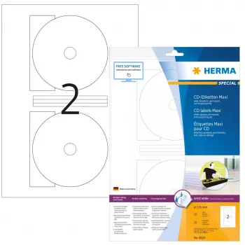 Pašlīmējošā printera etiķete HERMA CD Maxi A4 Ø 116 mm