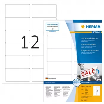 Noņemamās uzlīmes HERMA A4 88,9x46,6 mm baltas Movables 1200 gab.