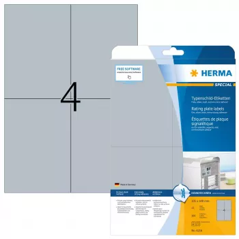 Pašlīmējošās etiķetes HERMA datu plāksnītēm A4 105x148 mm sudraba, īpaši stipra līme, matēta plēve, 100 gab.
