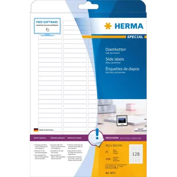 HERMA A4 slīdošās etiķetes 43,2x8,5 mm balts matēts papīrs 3200 gab.