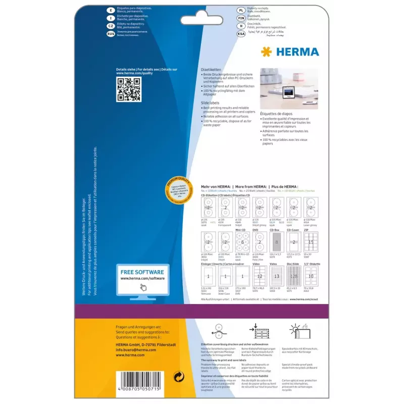 HERMA A4 slīdošās etiķetes 43,2x8,5 mm balts matēts papīrs 3200 gab.