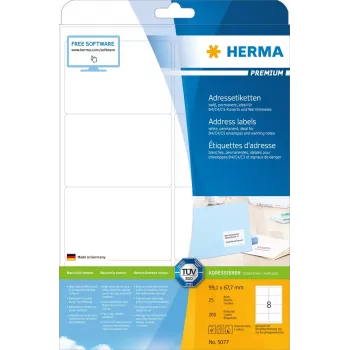 Adrešu etiķetes Premium HERMA 5077 A4 99.1x67.7 mm 200 gab.