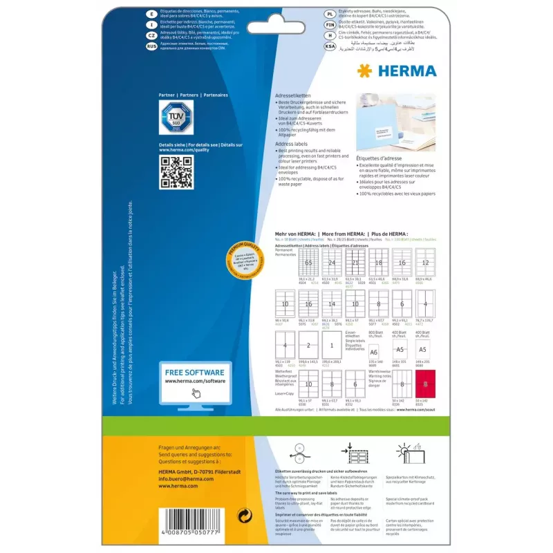 Adrešu etiķetes Premium HERMA 5077 A4 99.1x67.7 mm 200 gab.
