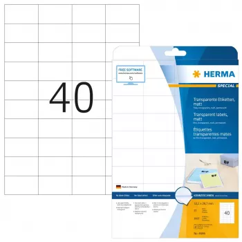 Pašlīmējošas printera etiķetes HERMA caurspīdīgas matētas A4 52,5x29,7 mm plēve 1000 gab.