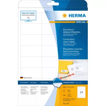 HERMA A4 korekcijas/pārklāšanas uzlīmes 64,6x33,8 mm 600 gab.