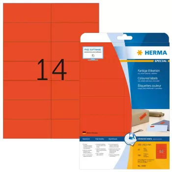 Pašlīmējošās printera uzlīmes HERMA krāsainās uzlīmes A4 105x42,3 mm sarkanas