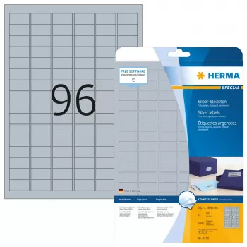 Pašlīmējošas printera uzlīmes HERMA Labels A4 30.5x16.9 mm sudraba plēve spīdīga 2400 gab.