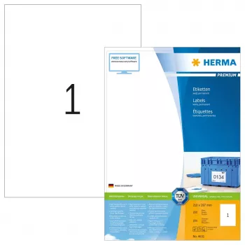 Uzlīmes HERMA Premium A4 210x297 mm balts papīrs matēts 200 gab.