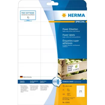Pašlīmējošās printera uzlīmes HERMA Labels A4 70x42,3 mm