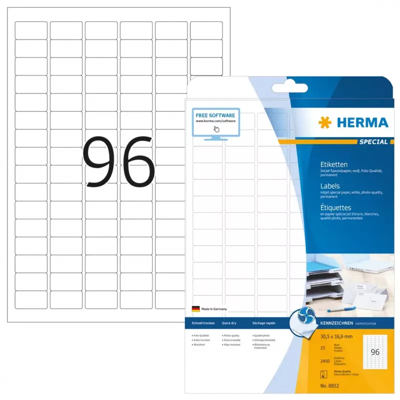 HERMA A4 tintes printeru etiķetes 30,5x16,9 mm 2400 gab.