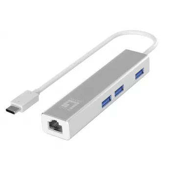 LevelOne USB-C Tīkla Adapteris ar USB Centrmezglu, Gigabit Ethernet, 1000 Mbit/s, Sudrabs