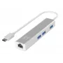 LevelOne USB-C Tīkla Adapteris ar USB Centrmezglu, Gigabit Ethernet, 1000 Mbit/s, Sudrabs