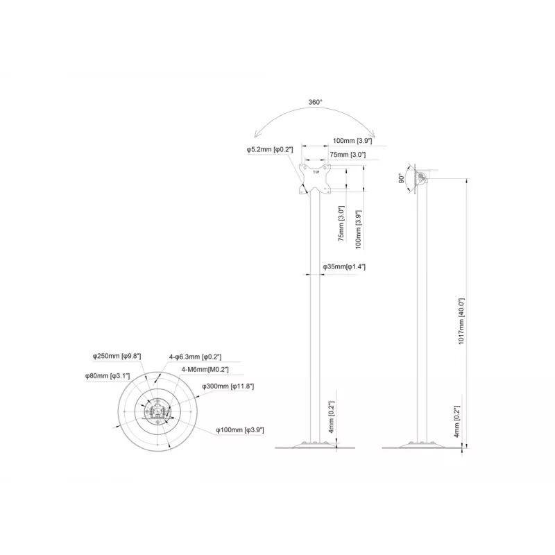 Multibrackets M Pro Series viena staba grīdas pamatne 10 kg ietilpība 17.8-76.2 cm