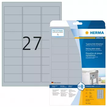 HERMA A4 sudraba marķējumu etiķetes 63,5x29,6 mm matēts poliesteris 675 gab.