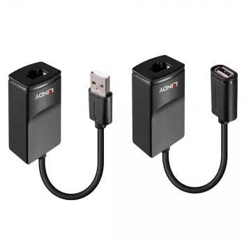 Lindy 60m USB 1.1 Cat.6 pagarinātājs Basic, tīkla raidītājs un uztvērējs, 60 m, 12 Mbit/s, Cat5e, Cat6, melns, plastmasa