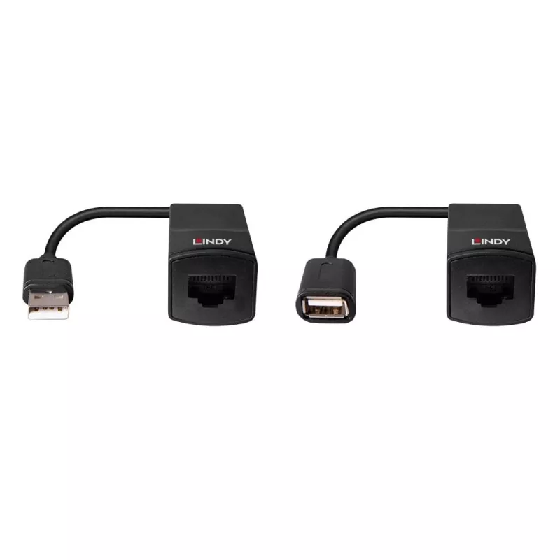 Lindy 60m USB 1.1 Cat.6 pagarinātājs Basic, tīkla raidītājs un uztvērējs, 60 m, 12 Mbit/s, Cat5e, Cat6, melns, plastmasa