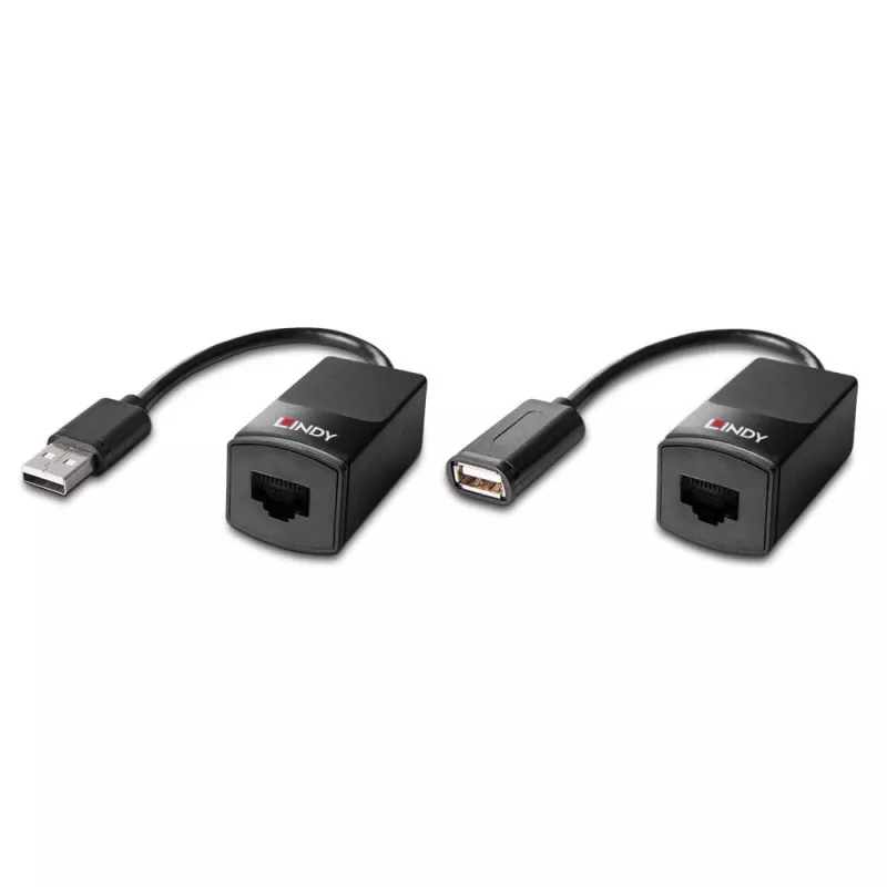 Lindy 60m USB 1.1 Cat.6 pagarinātājs Basic, tīkla raidītājs un uztvērējs, 60 m, 12 Mbit/s, Cat5e, Cat6, melns, plastmasa