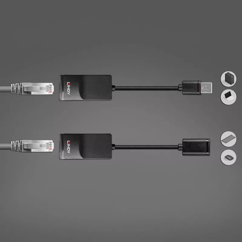 Lindy 60m USB 1.1 Cat.6 pagarinātājs Basic, tīkla raidītājs un uztvērējs, 60 m, 12 Mbit/s, Cat5e, Cat6, melns, plastmasa