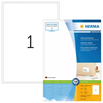 Adrešu etiķetes Premium HERMA A4 199.6x289.1 mm balts papīrs matēts 100 gab.
