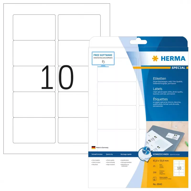 HERMA Inkjet etiķetes A4 83.8x50.8 mm pašlīmējošas (250 gab.)