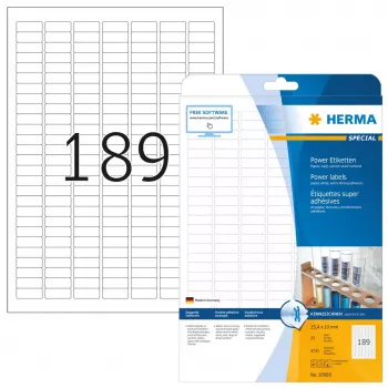 Pašlīmējošās printera uzlīmes HERMA Labels A4 25,4x10 mm balta matēta papīra īpaši spēcīga saķere 4725 gab.