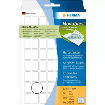 Daudzfunkciju etiķetes HERMA 12x18 mm baltas, noņemamas, matēts papīrs