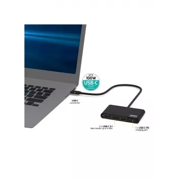 Port Designs 900147 USB-C centrmezgls 4 porti 5 Gbit/s melns