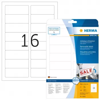 Noņemamās uzlīmes HERMA 10009 A4 88,9x33,8 mm balts 400 gab.