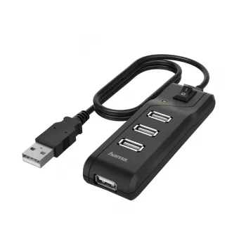 Hama 00200118 USB 2.0 centrmezgls 3 porti 480 Mbit/s Melns