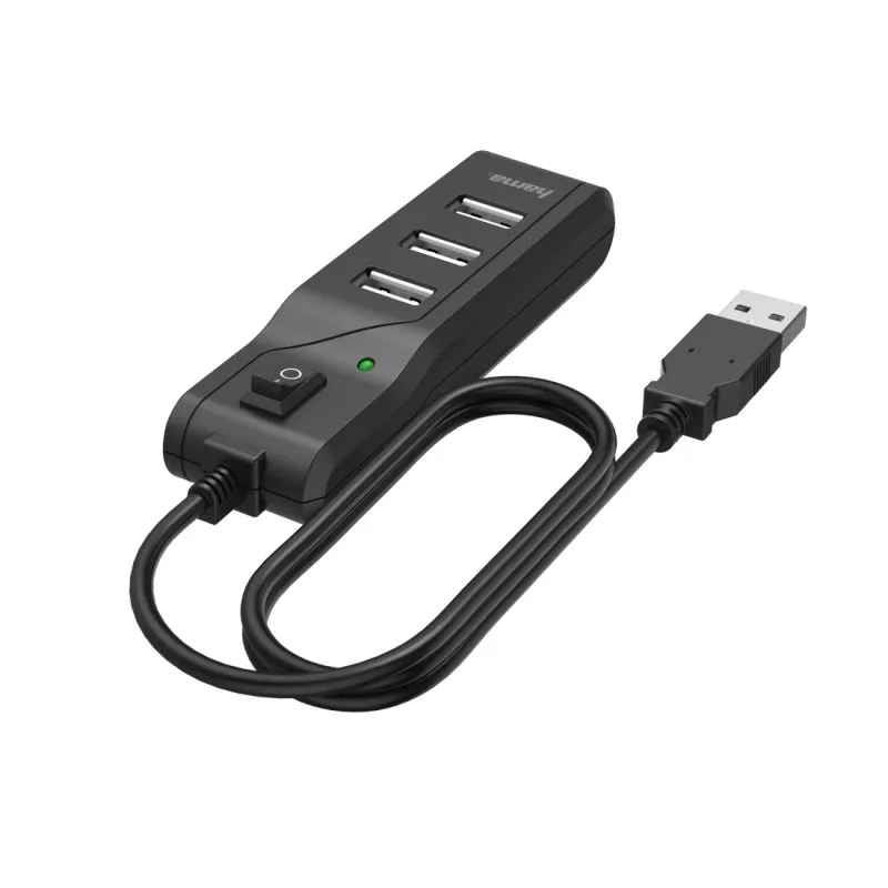 Hama 00200118 USB 2.0 centrmezgls 3 porti 480 Mbit/s Melns