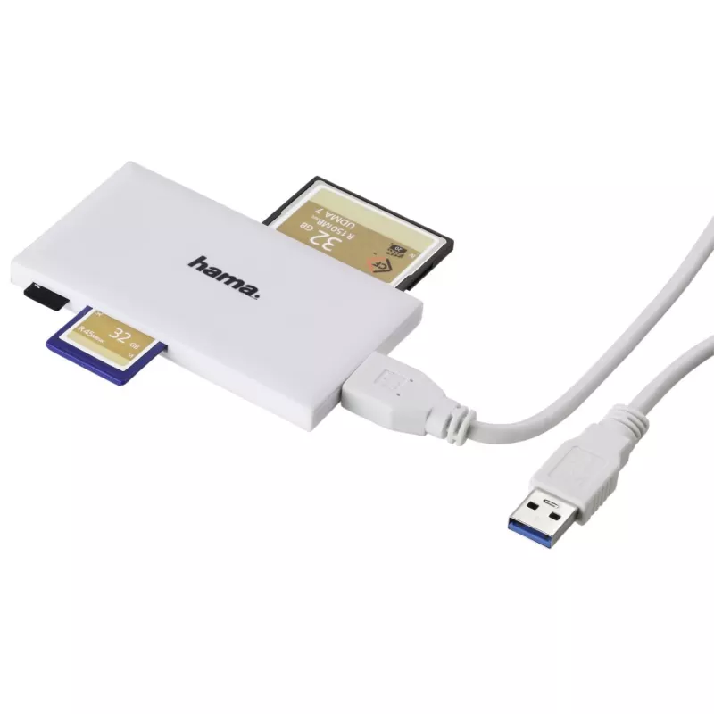 Hama USB 3.0 Multi-Caršu Lasītājs, SD/microSD/CF/MS, balts