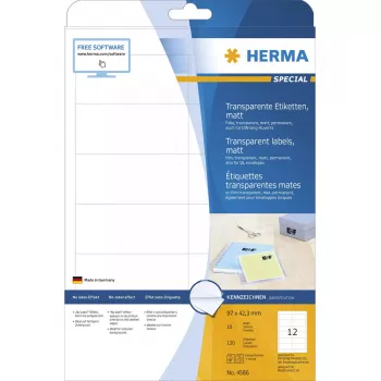 Pašlīmējošās etiķetes HERMA 4586 Noapaļots taisnstūris Caurspīdīgs
