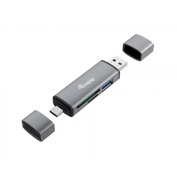 Equip 245460 karšu lasītājs ar USB 3.0 centrmezglu, OTG, MicroSD (TransFlash), MicroSDHC, SD, SDHC, pelēks, CE & RoHS, USB 3.2 Gen 1 (3.1 Gen 1) Type-A/Type-C, 202 mm, 12 mm