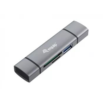 Equip 245460 karšu lasītājs ar USB 3.0 centrmezglu, OTG, MicroSD (TransFlash), MicroSDHC, SD, SDHC, pelēks, CE & RoHS, USB 3.2 Gen 1 (3.1 Gen 1) Type-A/Type-C, 202 mm, 12 mm